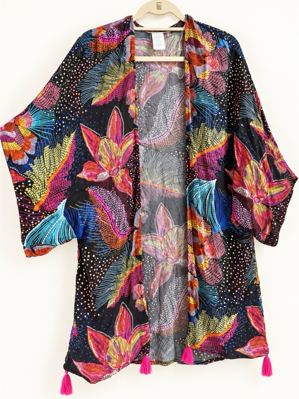 La Blanca Sunlit Soiree Kimono Open-Front Beach Swim Coverup Resortwear OS